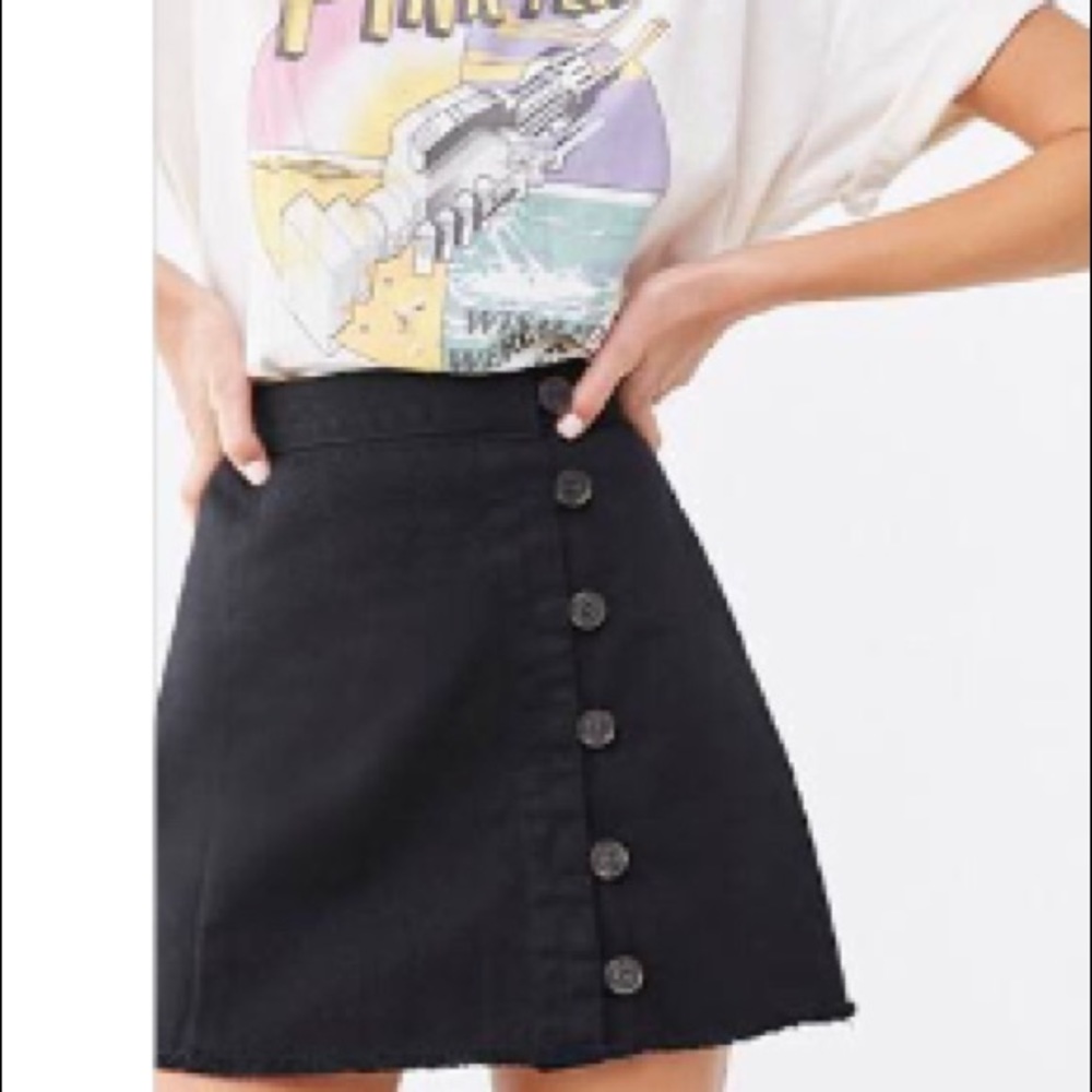 Frayed button-loop Twill Black Skirt Small